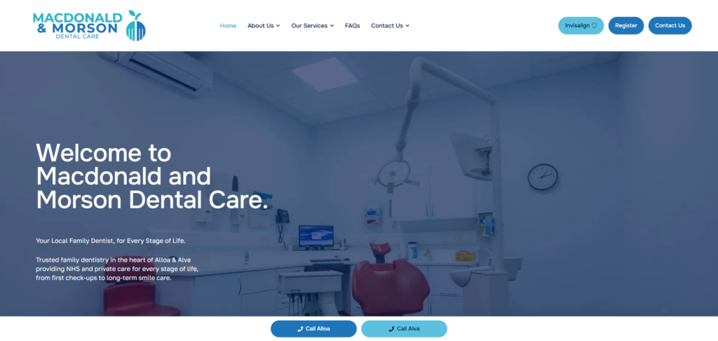 The Macdonald & Morson Dental Care homepage on desktop